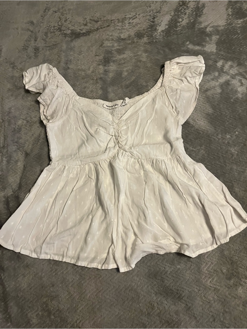 Women’s White Ruffled Peplum Blouse with Puff Sleeves